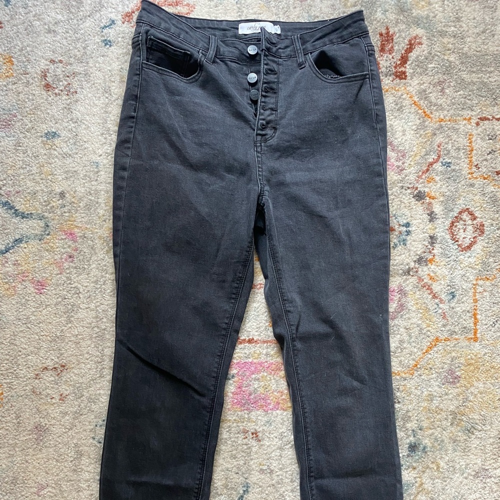 Black button up crop jeans